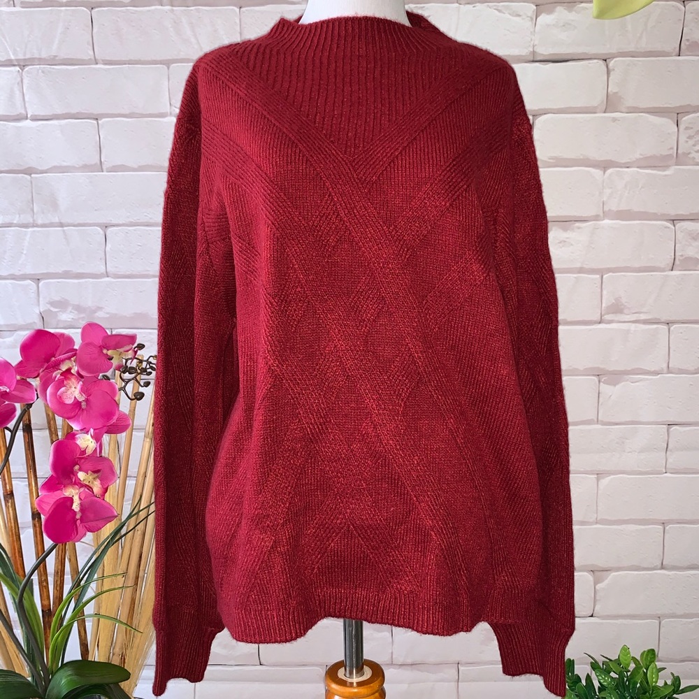 JOSEPH A Mock Neck Knit Red Sweater NWT